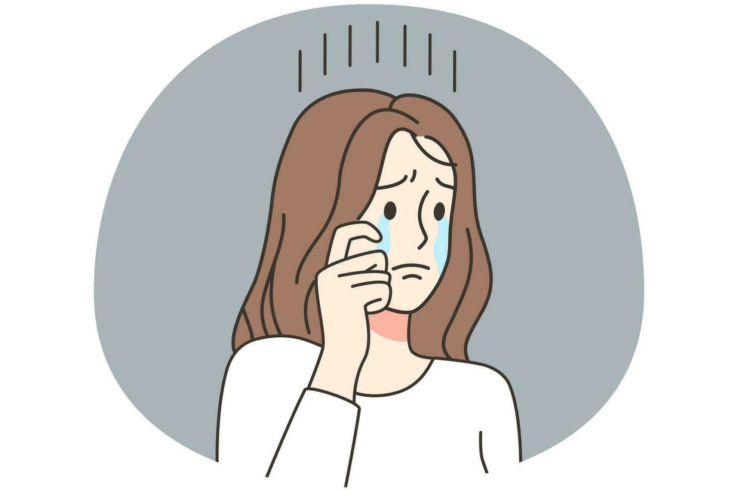 Unhappy young woman feeling down crying. Upset girl distressed with loneliness or solitude. Personal or mental problem. Depression concept. Vector illustration.