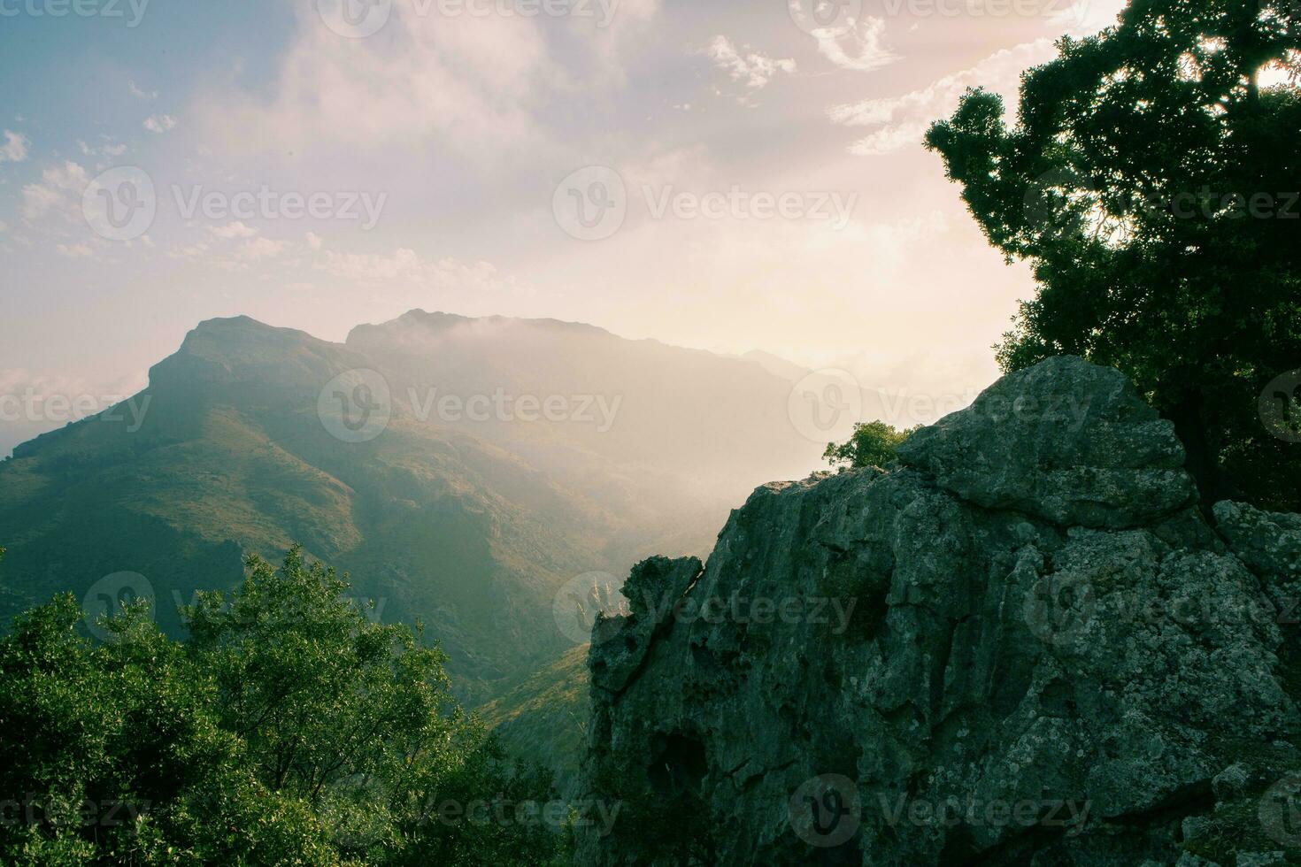 Hiking holidays Mallorca, Spain. Beautiful picture with landscape of Serra de Tramuntana mountains in the island of Majorca in Mediterranean sea. Paradise for bikers. Adventure travel. photo