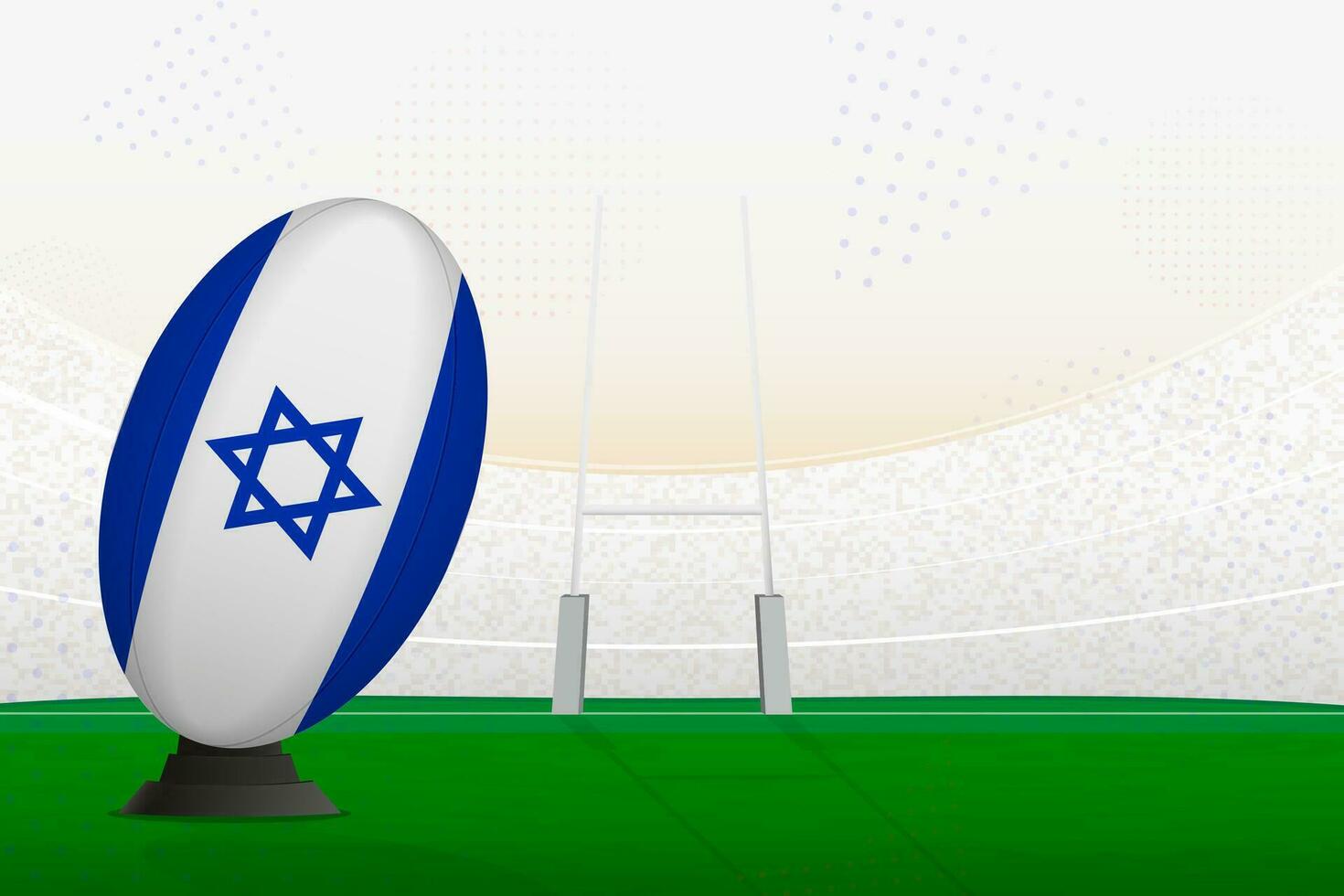 Israel national team rugby ball on rugby stadium and goal posts, preparing for a penalty or free kick. vector