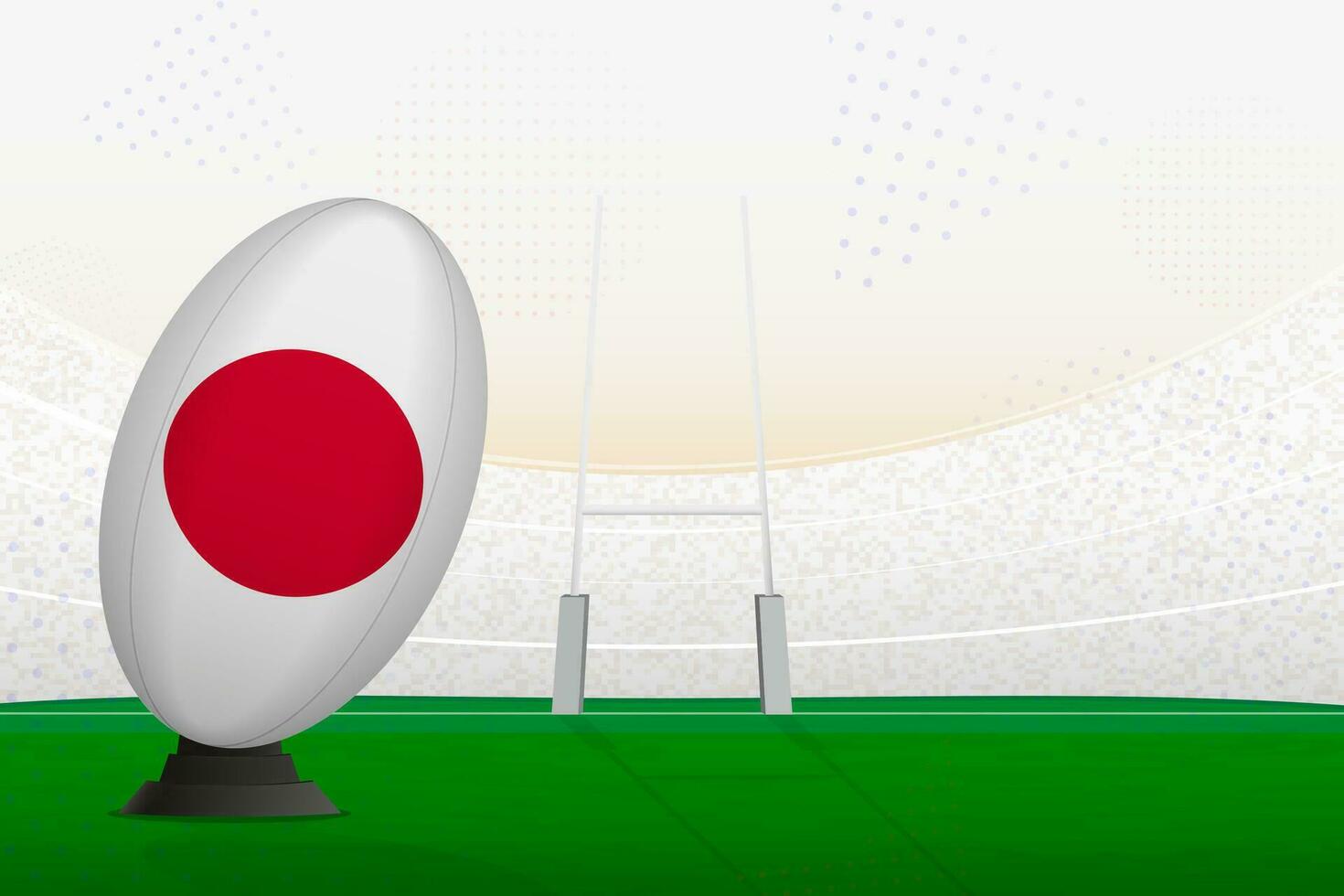 Japan national team rugby ball on rugby stadium and goal posts, preparing for a penalty or free kick. vector