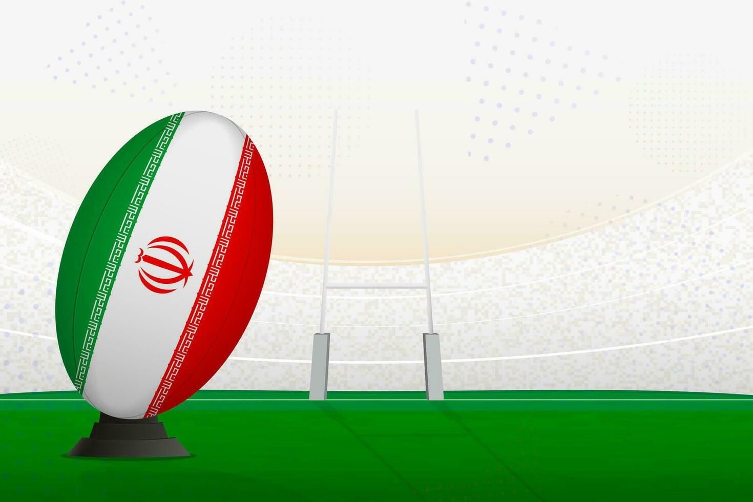 Iran national team rugby ball on rugby stadium and goal posts, preparing for a penalty or free kick. vector