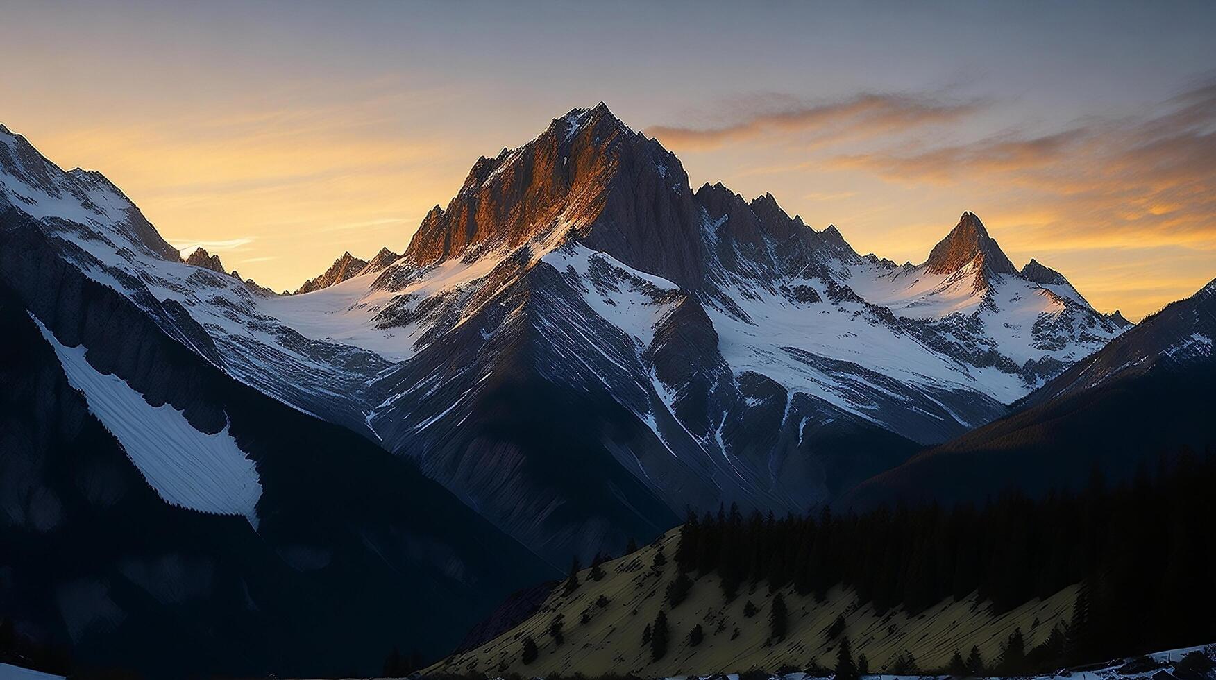 Beautiful Sunset in the mountains. Panorama of the Caucasus Mountains. photo