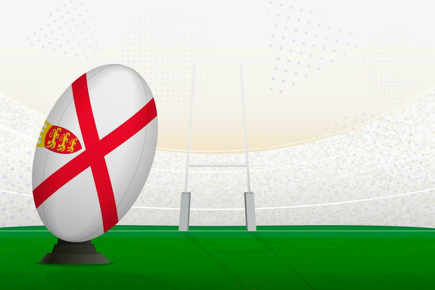 Jersey national team rugby ball on rugby stadium and goal posts, preparing for a penalty or free kick. vector