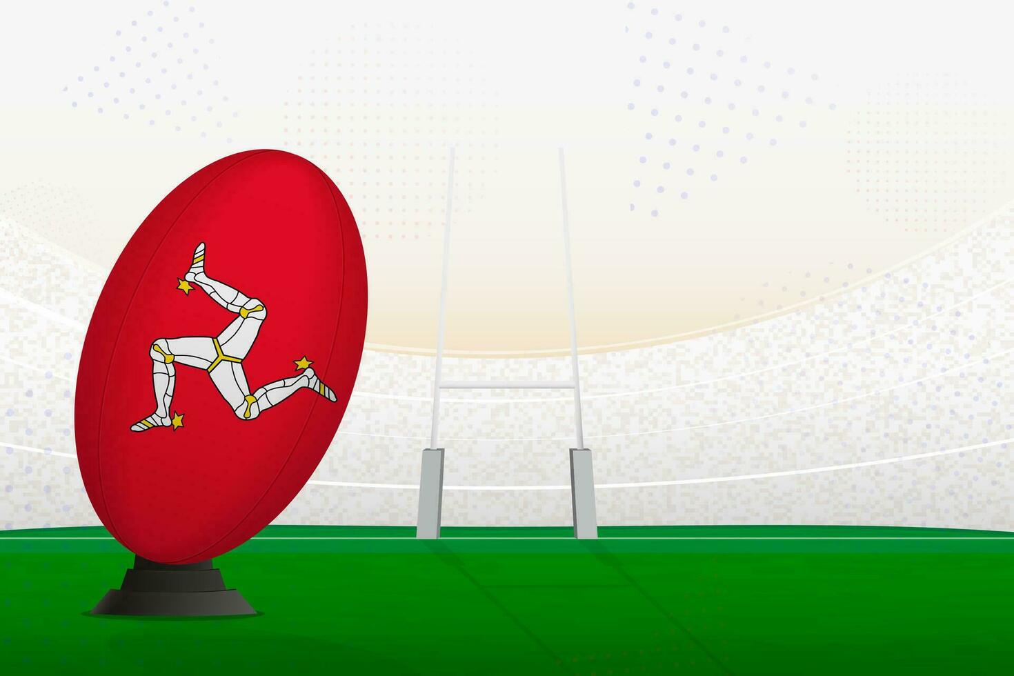 Isle of Man national team rugby ball on rugby stadium and goal posts, preparing for a penalty or free kick. vector
