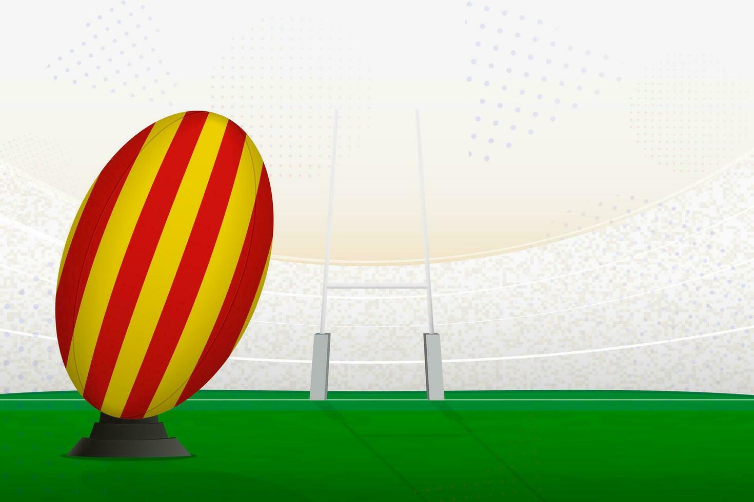 Catalonia national team rugby ball on rugby stadium and goal posts, preparing for a penalty or free kick. vector