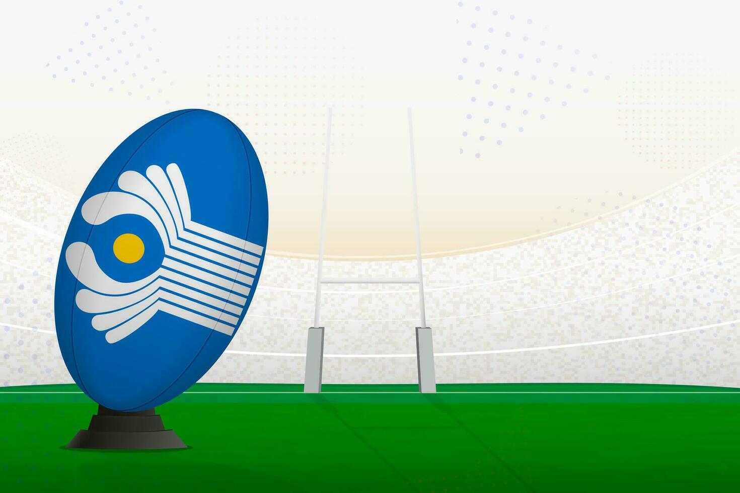 CIS national team rugby ball on rugby stadium and goal posts, preparing for a penalty or free kick. vector