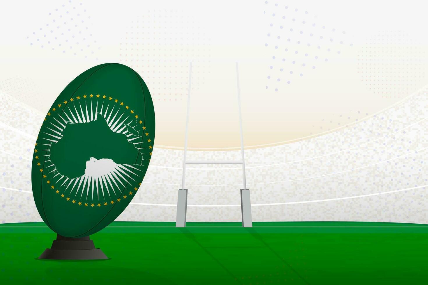 African Union national team rugby ball on rugby stadium and goal posts, preparing for a penalty or free kick. vector