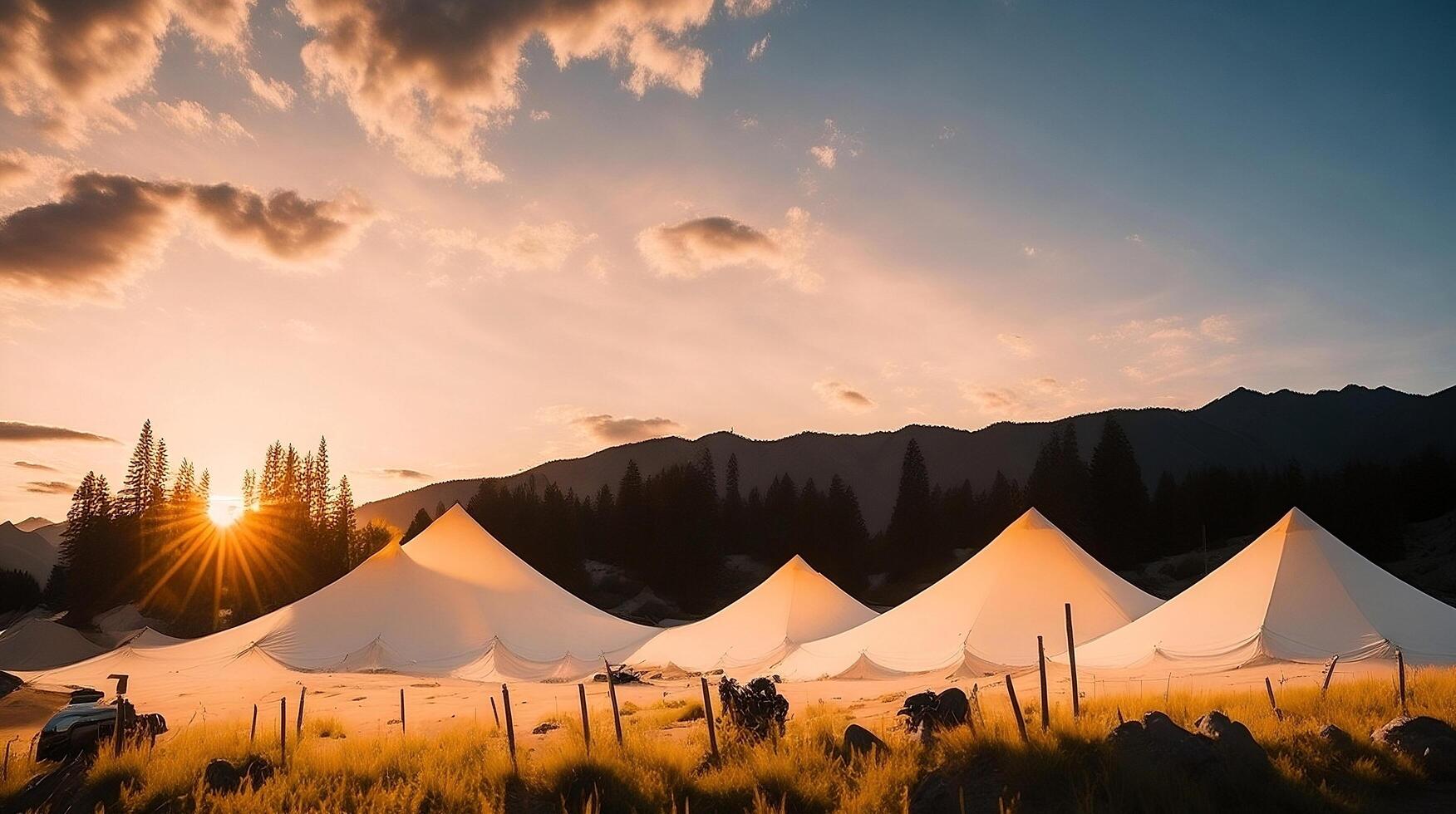 Camping in the mountains at sunset. photo
