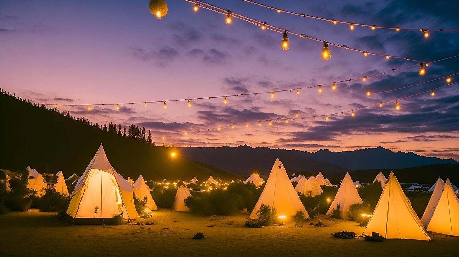 Camping in the mountains at sunset. photo