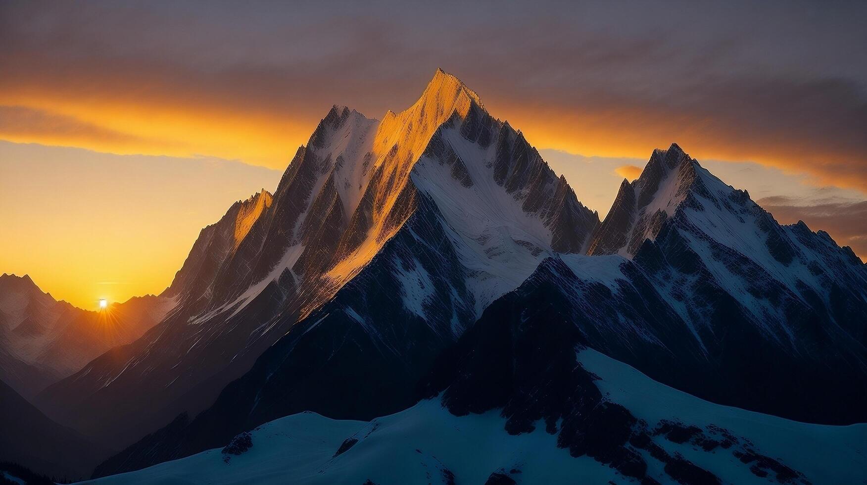 Beautiful Sunset in the mountains. Panorama of the Caucasus Mountains. photo