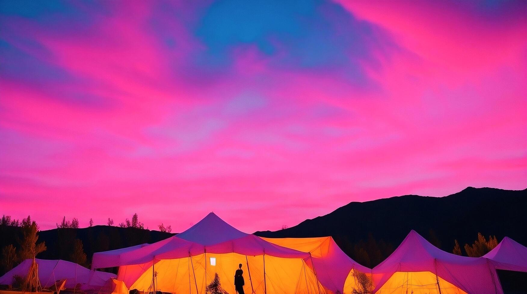 Camping in the mountains at sunset. photo