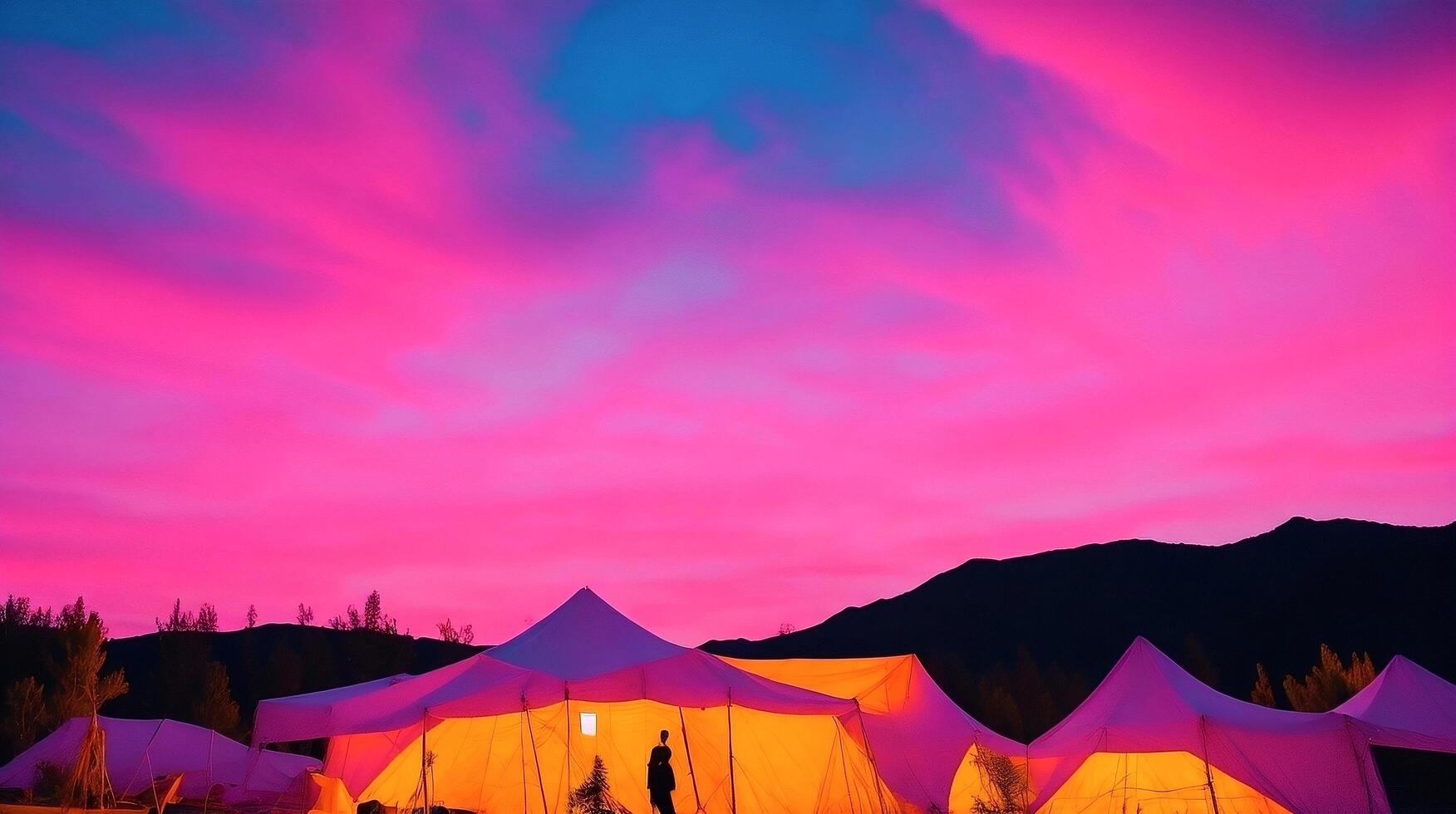 Camping in the mountains at sunset. AI Generative photo