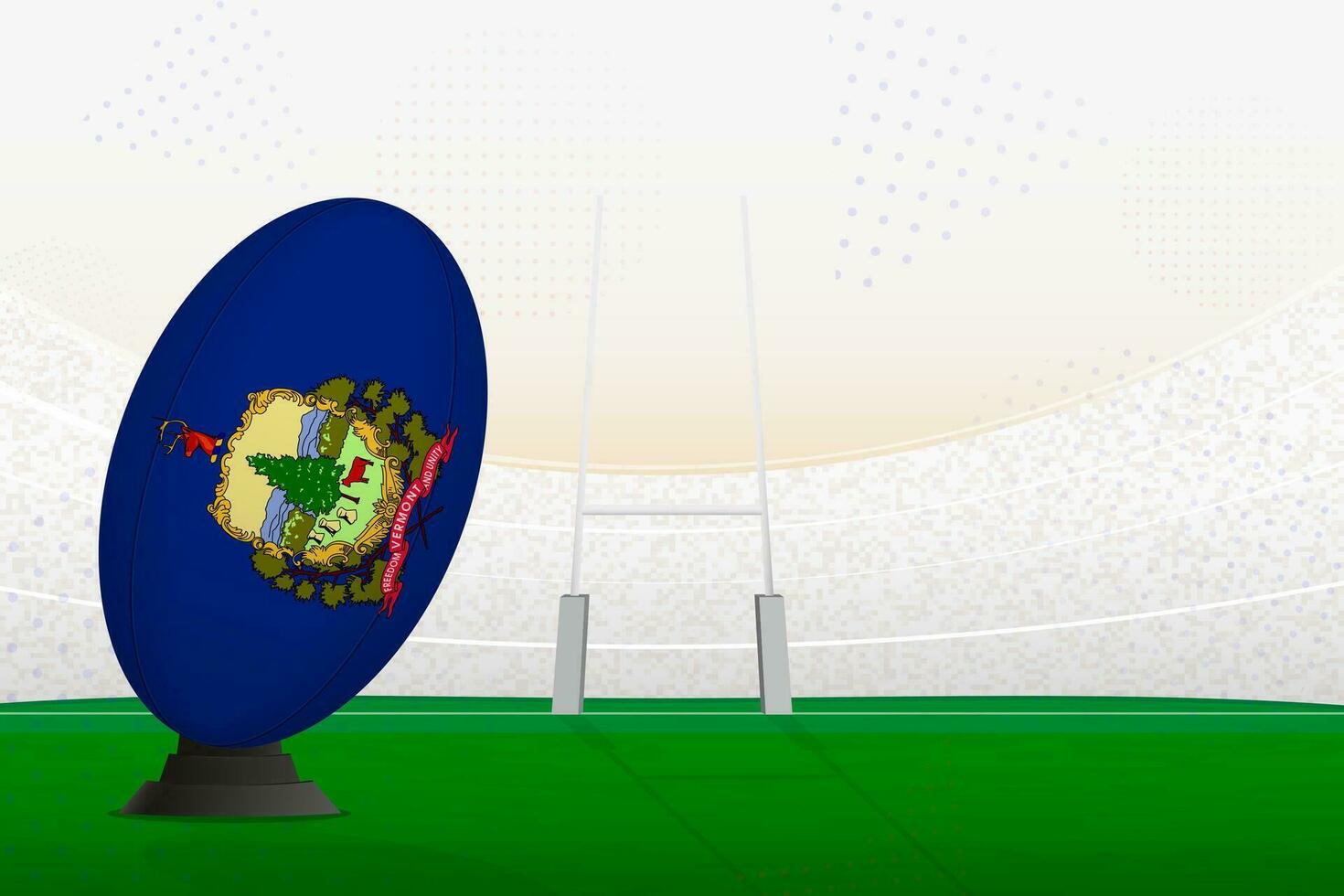 Vermont national team rugby ball on rugby stadium and goal posts, preparing for a penalty or free kick. vector