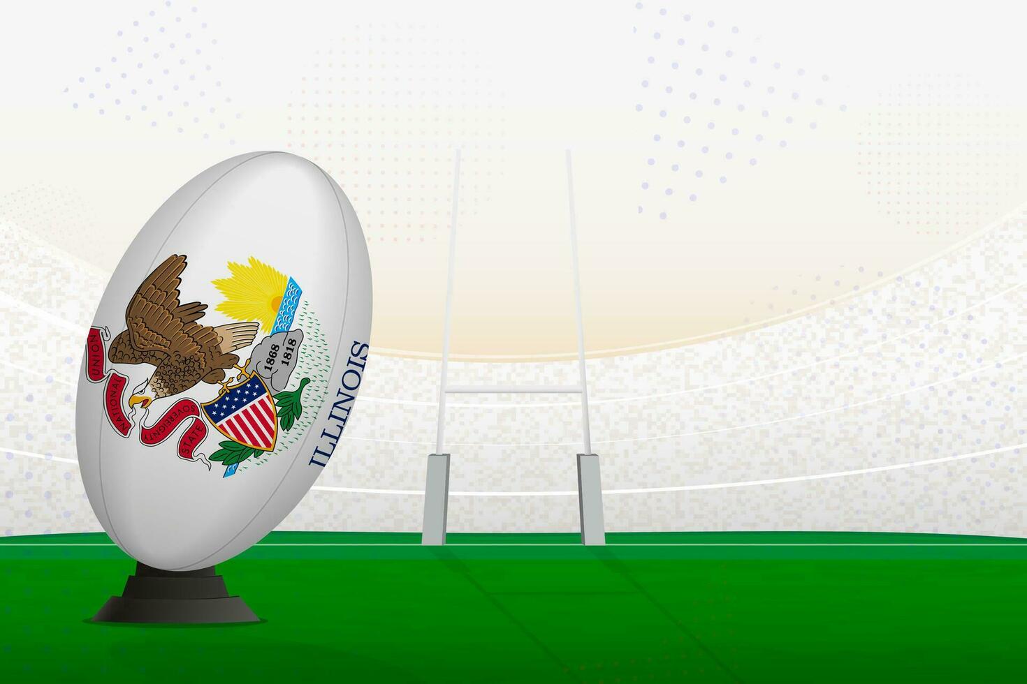 Illinois national team rugby ball on rugby stadium and goal posts, preparing for a penalty or free kick. vector