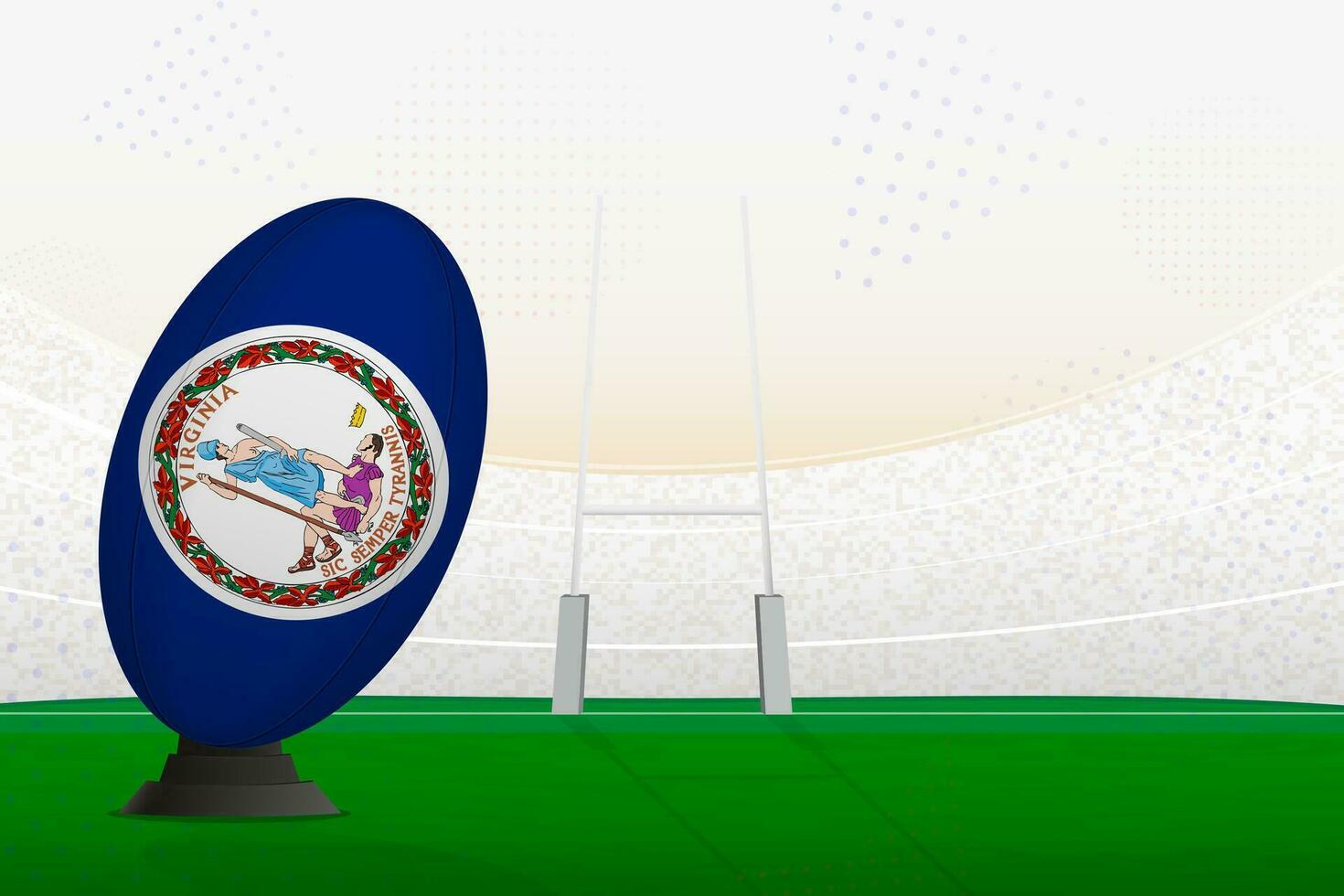 Virginia national team rugby ball on rugby stadium and goal posts, preparing for a penalty or free kick. vector