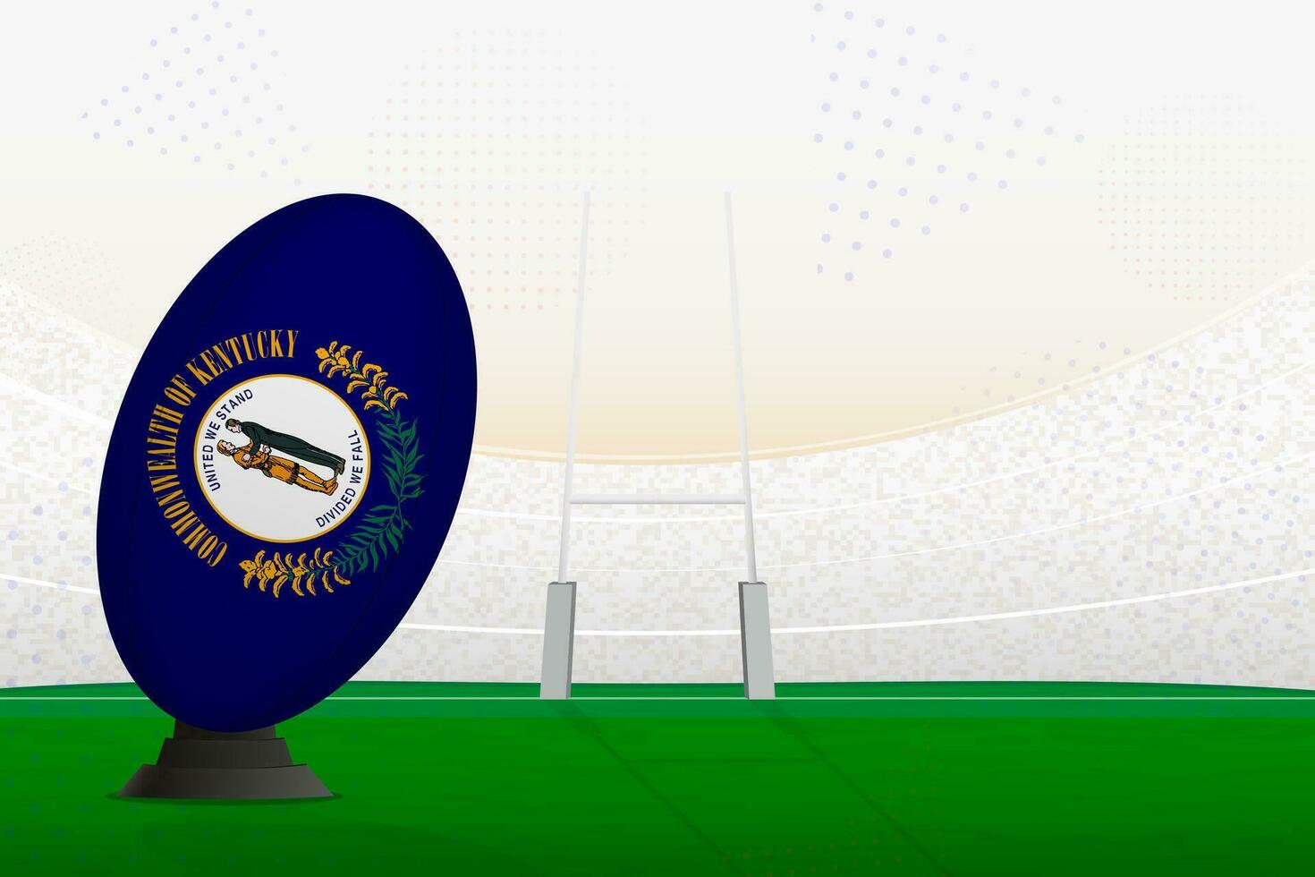 Kentucky national team rugby ball on rugby stadium and goal posts, preparing for a penalty or free kick. vector