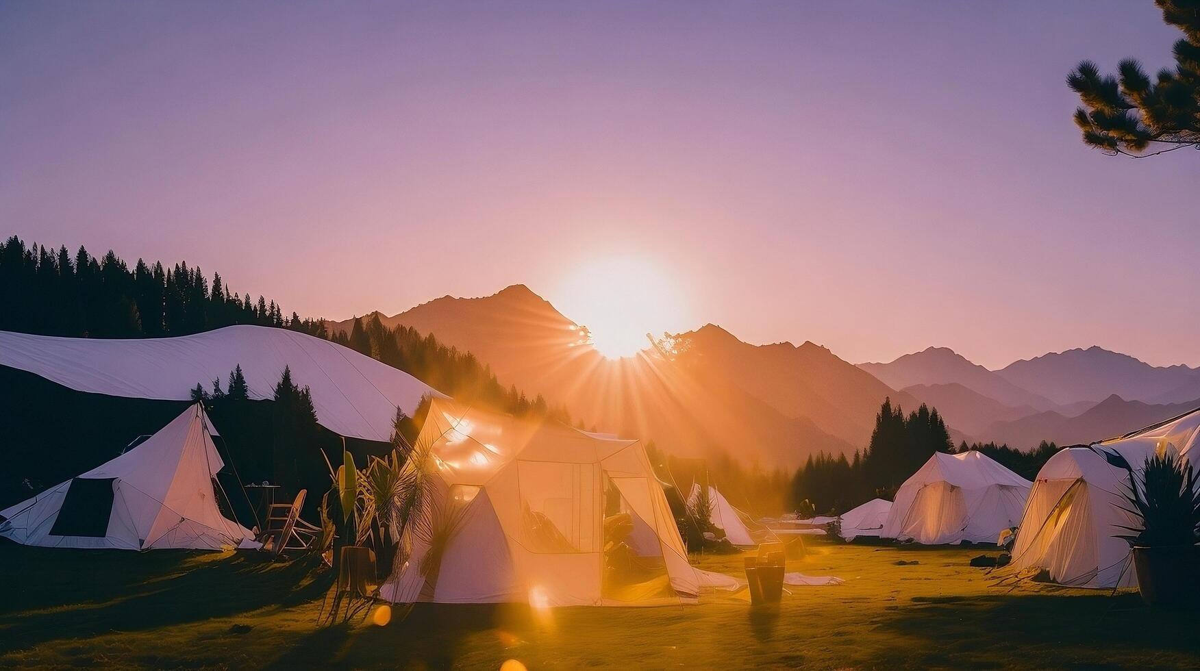 Camping in the mountains at sunset. photo