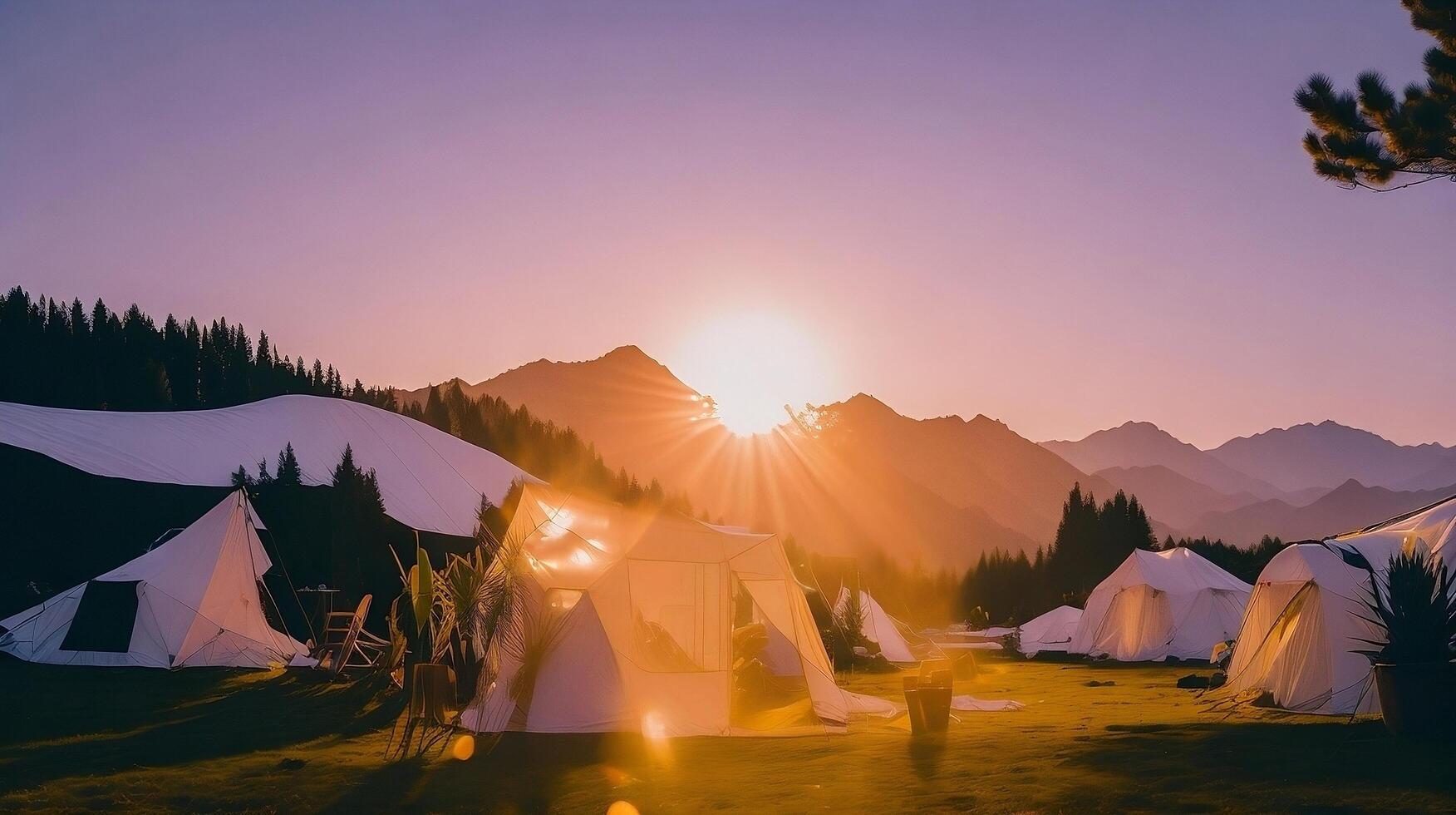 cámping en el montañas a puesta de sol. ai generativo foto