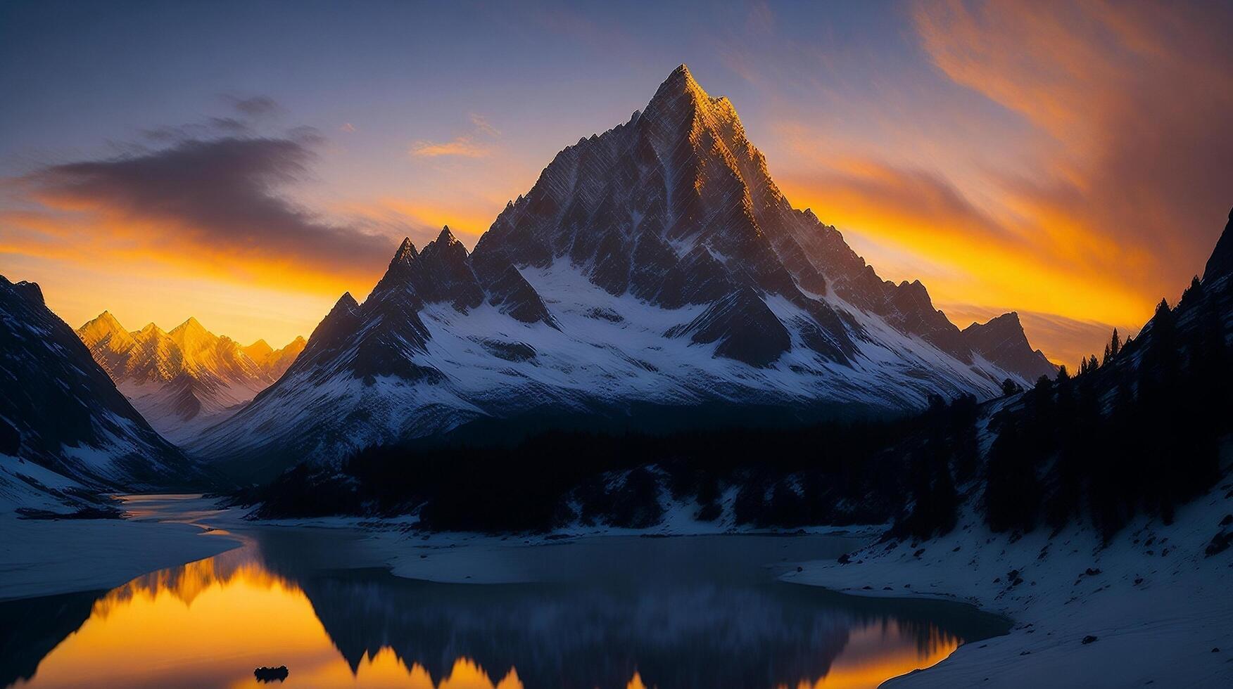 Beautiful Sunset in the mountains. Panorama of the Caucasus Mountains. photo
