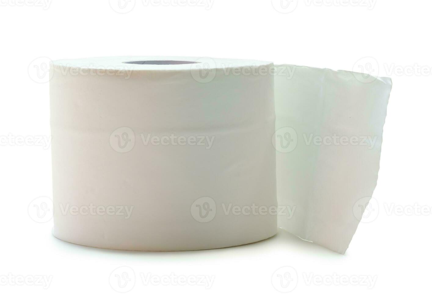 Single roll of white tissue paper or napkin prepared for use in toilet or restroom isolated on white background with clipping path. photo