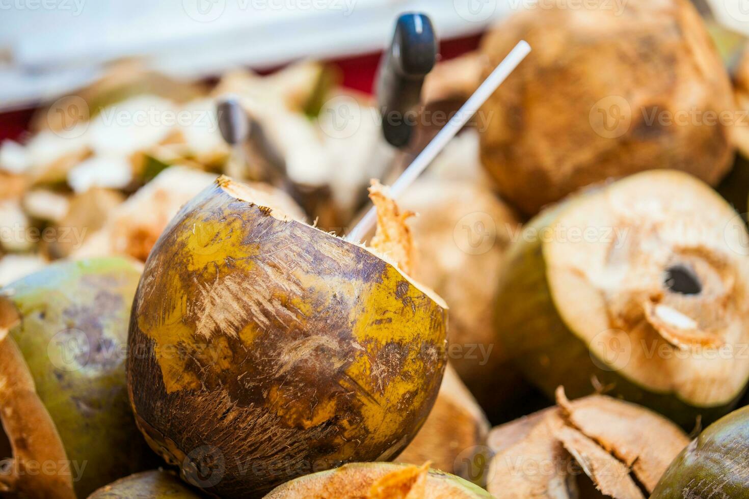 Street sale of coconut water in the walled city of Cartagena de Indias photo