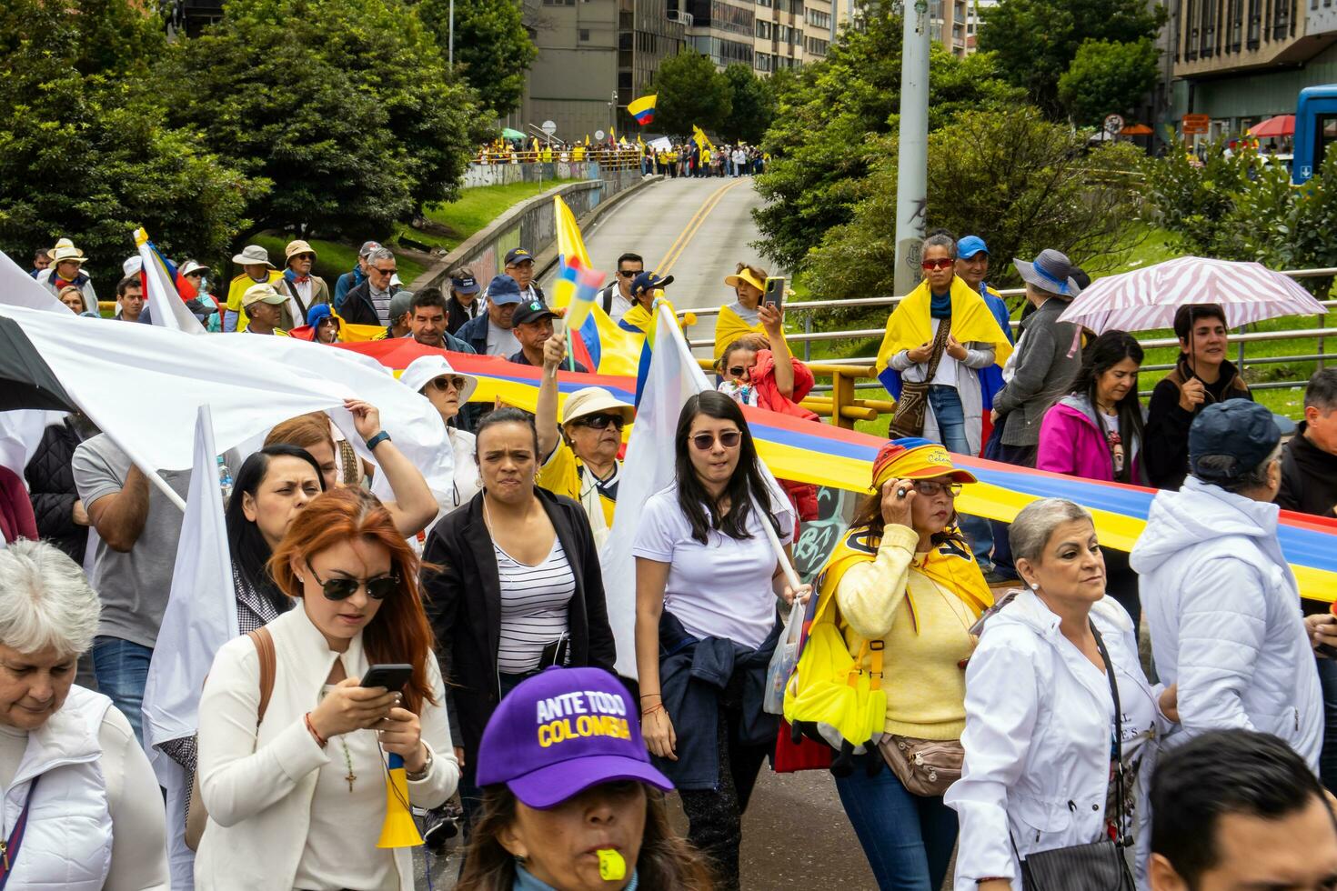 Bogota, Colombia, 16 August 2023. March asking for Gustavo Petro impeachment. Peaceful protest march in Bogota Colombia against the government of Gustavo Petro called La Marcha de la Mayoria. photo