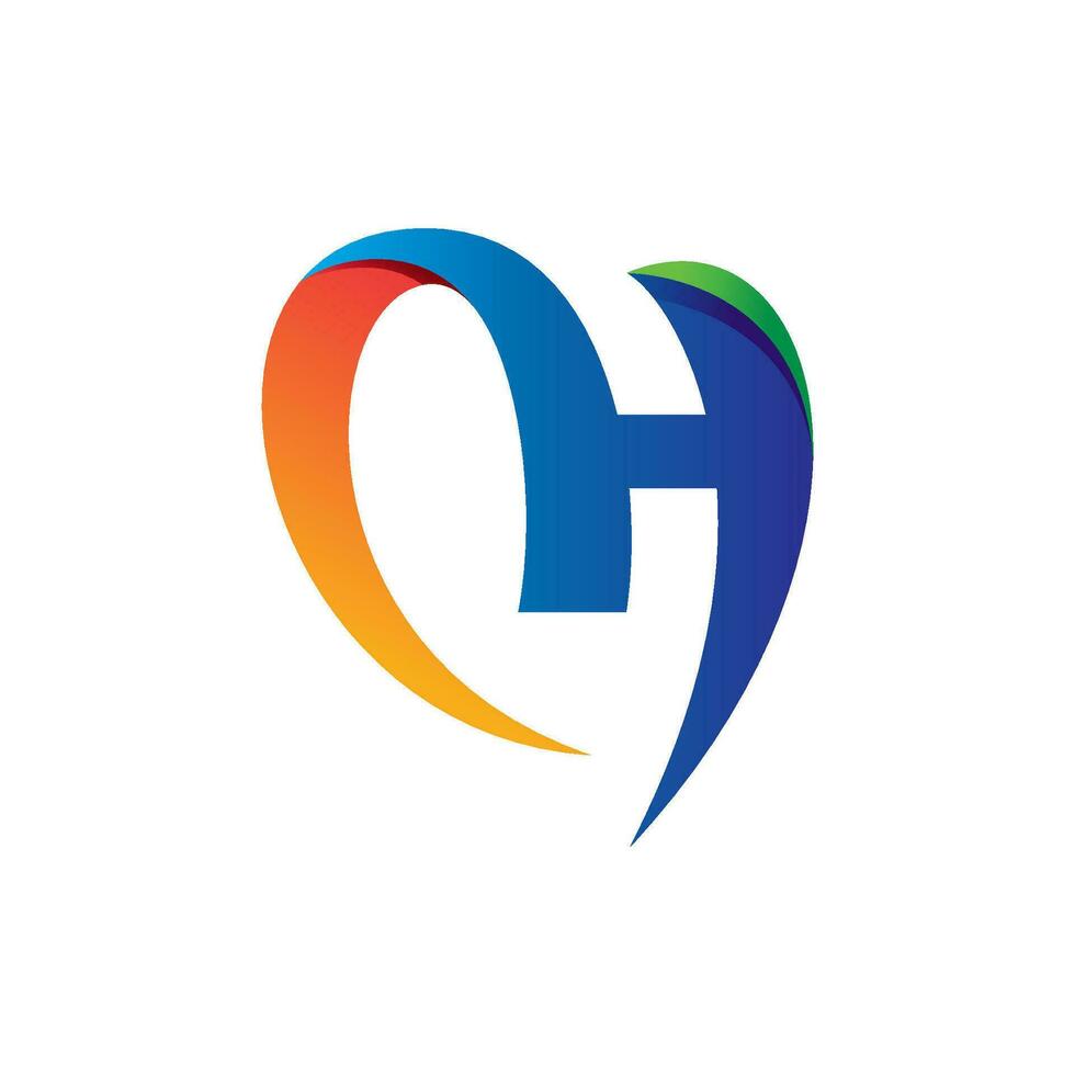 Letter H love logo. Modern logo letter H with heart or love shape. Colorful vector Illustration.