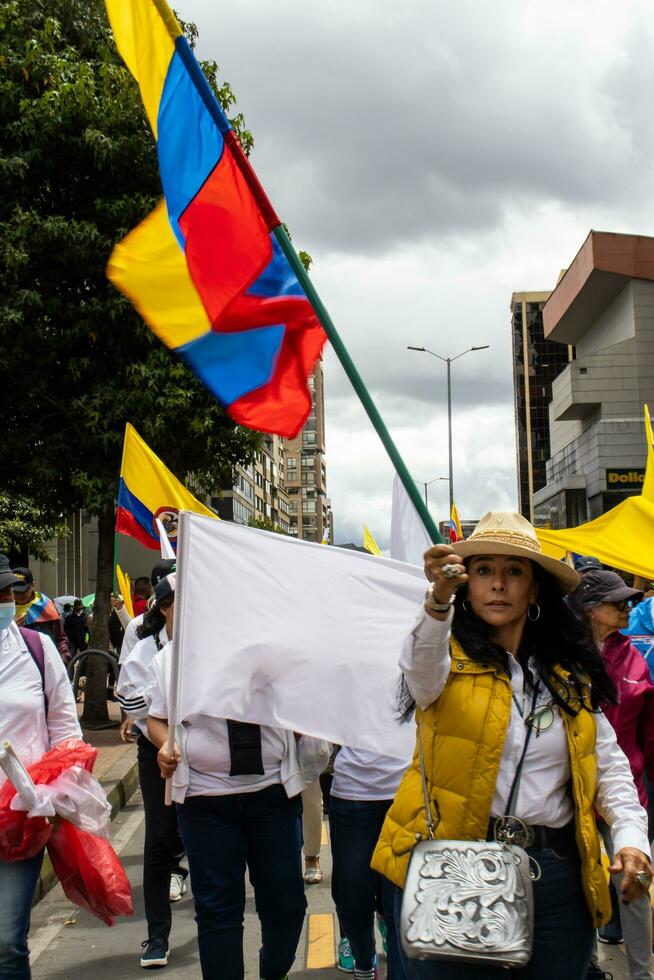 bogotá, Colombia, dieciséis agosto 2023. marzo preguntando para gustavo petro el proceso de destitución. pacífico protesta marzo en bogota Colombia en contra el gobierno de gustavo petro llamado la marcha Delaware la mayoria foto