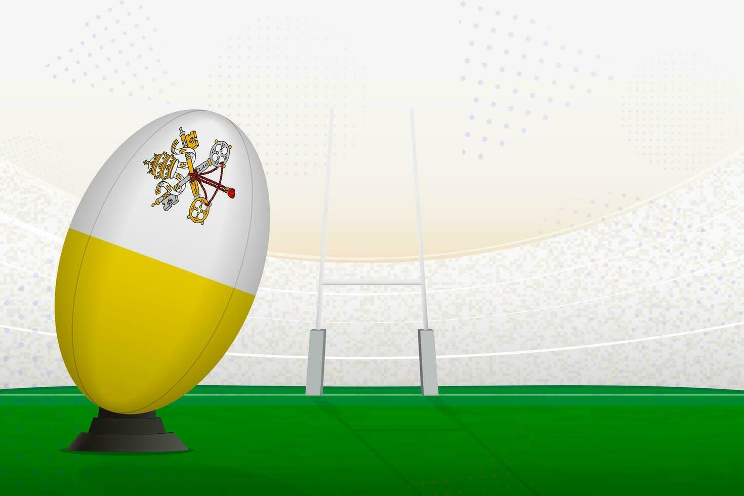 Vatican City national team rugby ball on rugby stadium and goal posts, preparing for a penalty or free kick. vector