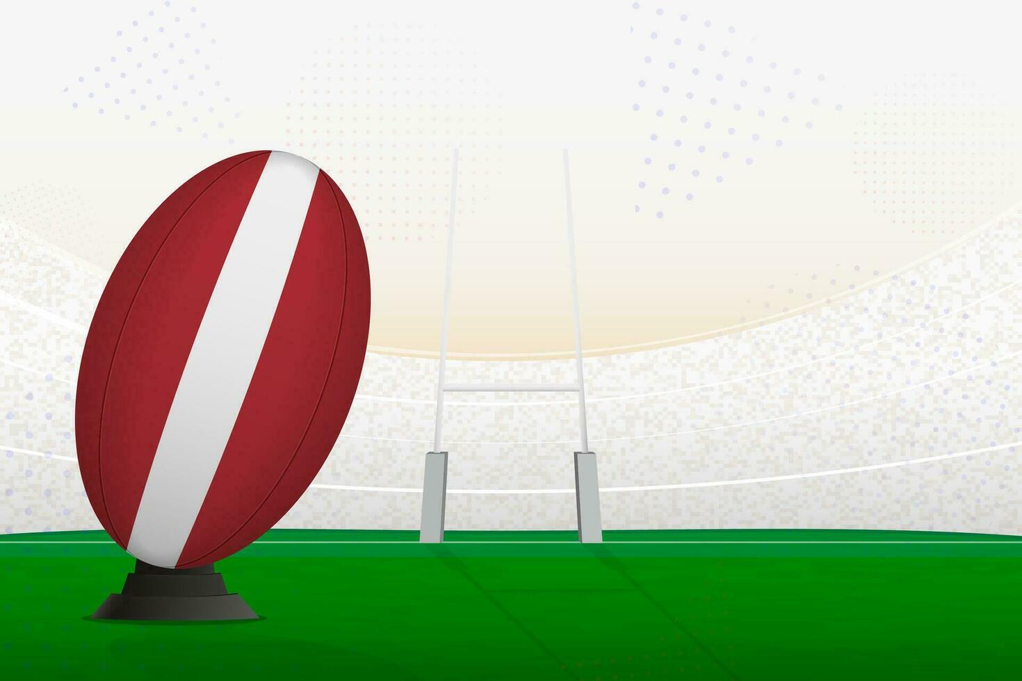 Latvia national team rugby ball on rugby stadium and goal posts, preparing for a penalty or free kick. vector