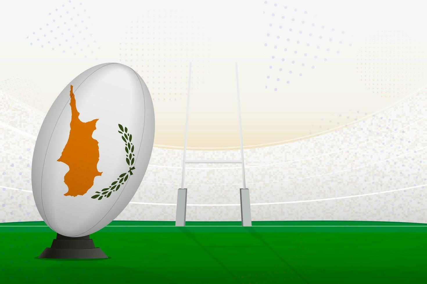 Cyprus national team rugby ball on rugby stadium and goal posts, preparing for a penalty or free kick. vector