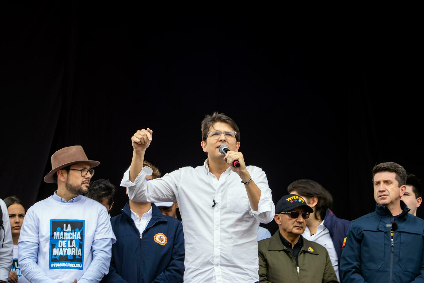 Bogota, Colombia, 16 August 2023. Senator Miguel Uribe Turbay at the march asking for Gustavo Petro impeachment. Peaceful protest. La Marcha de la Mayoria. photo