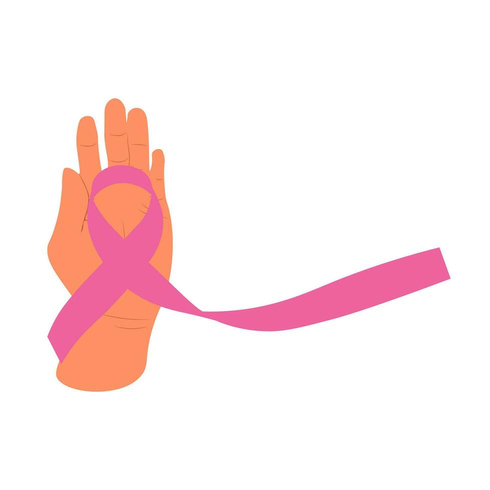Woman holding pink breast cancer awareness ribbon vector