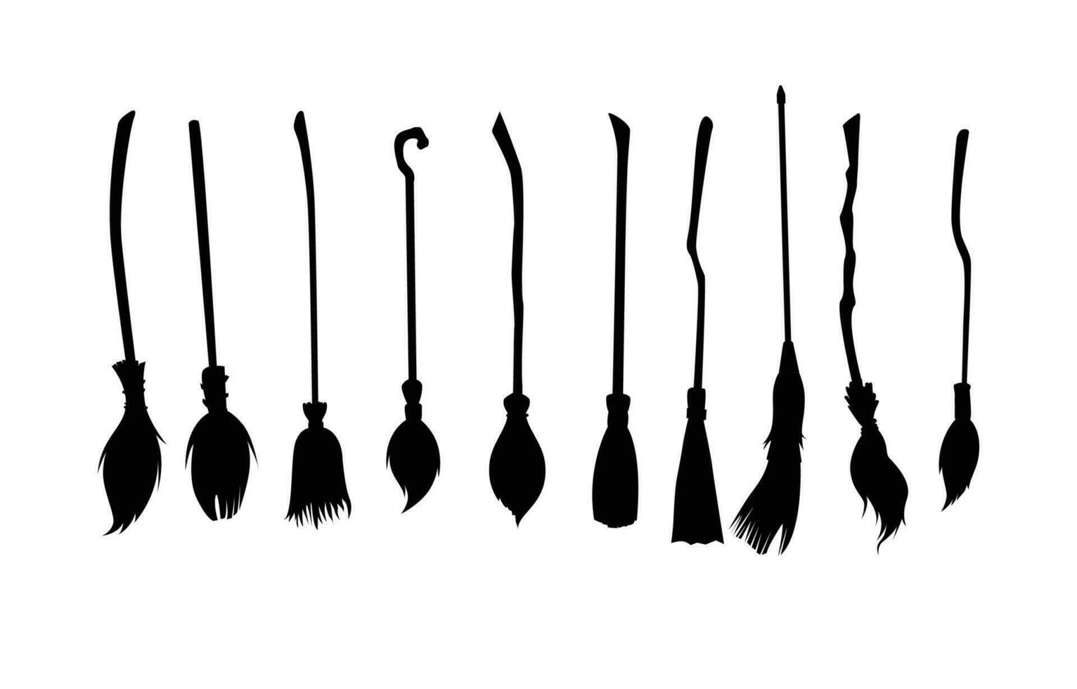 witch's brooms silhouette vector