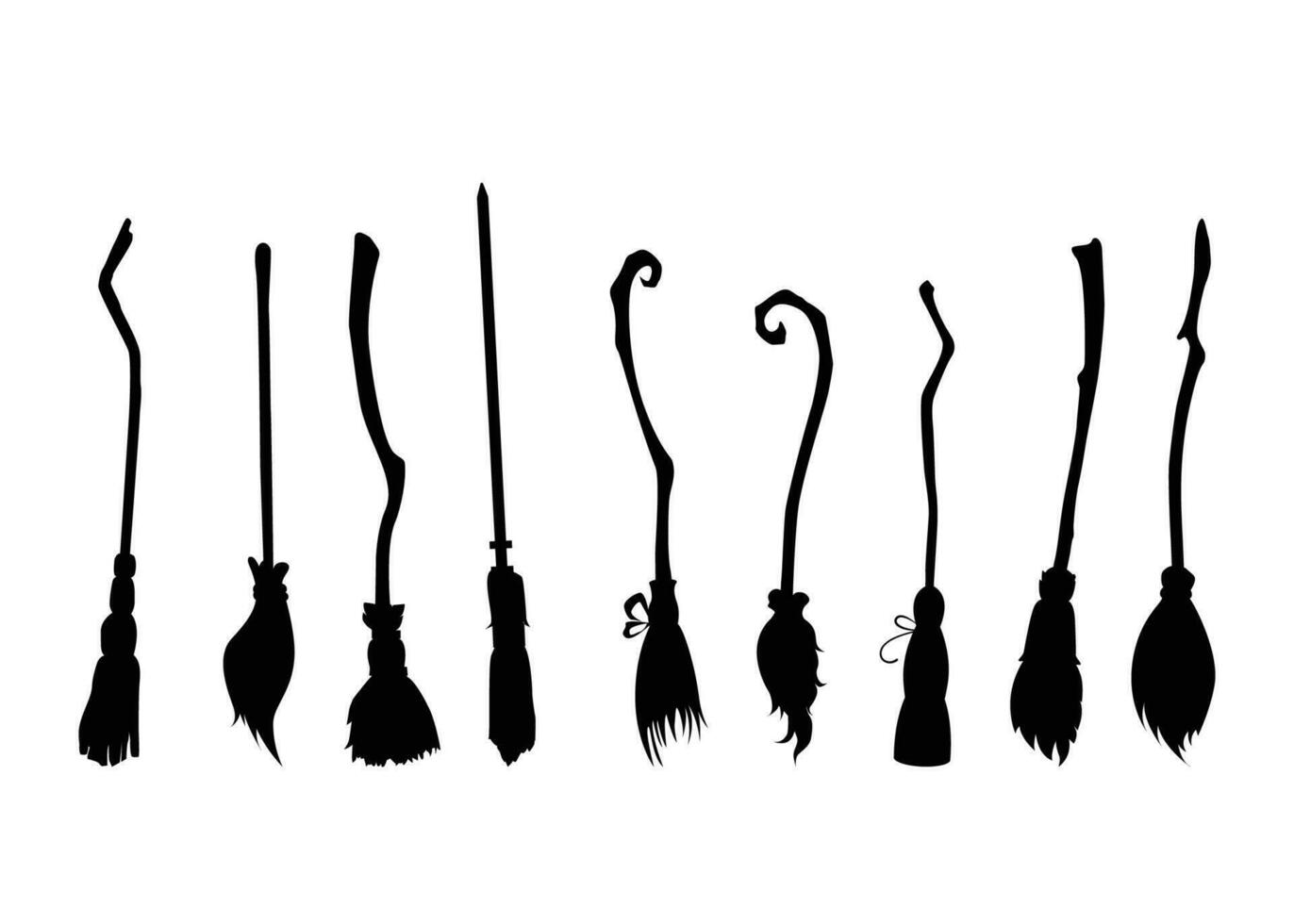 witch's brooms silhouette vector