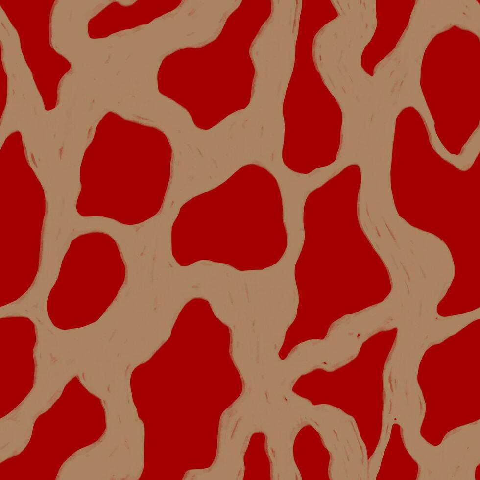 Seamless pattern with animal spots. Cow stains in red and beige colors. Abstract chalk drawn texture vector