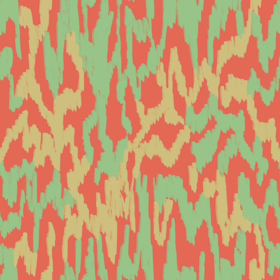 Seamless animal pattern with zigzag stripes in green, yellow and coral pink colors. Wavy retro print drawing with pencil vector