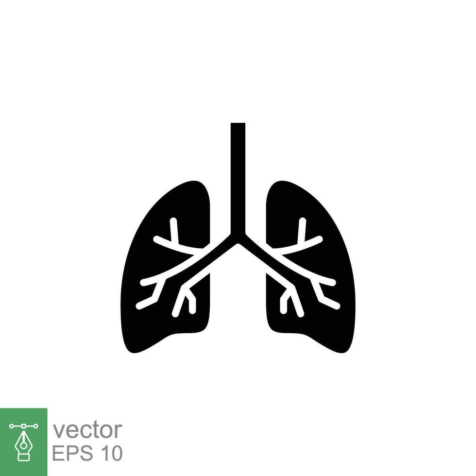 Lungs icon. Simple solid style. Human internal organ, lung, respiratory system, pulmonology concept. Black silhouette, glyph symbol. Vector illustration isolated on white background. EPS 10.