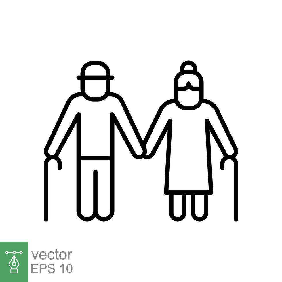 Elderly couple icon. Simple outline style. Grandparents holding hands, old, elder, senior, people concept. Thin line symbol. Vector illustration isolated on white background. EPS 10.