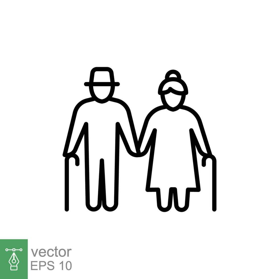 Elderly couple icon. Simple outline style. Grandparents holding hands, old, elder, senior, people concept. Thin line symbol. Vector illustration isolated on white background. EPS 10.