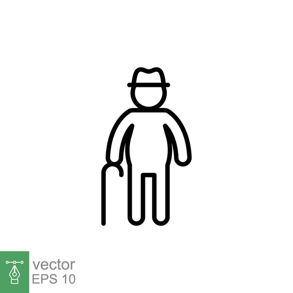 antiguo hombre icono. sencillo contorno estilo. persona con caña, palo, mayor edad, abuelo, mayor personas concepto. Delgado línea símbolo. vector ilustración aislado en blanco antecedentes. eps 10