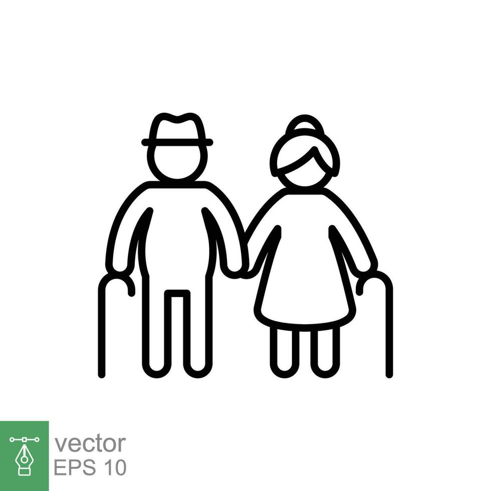 Elderly couple icon. Simple outline style. Grandparents holding hands, old, elder, senior, people concept. Thin line symbol. Vector illustration isolated on white background. EPS 10.