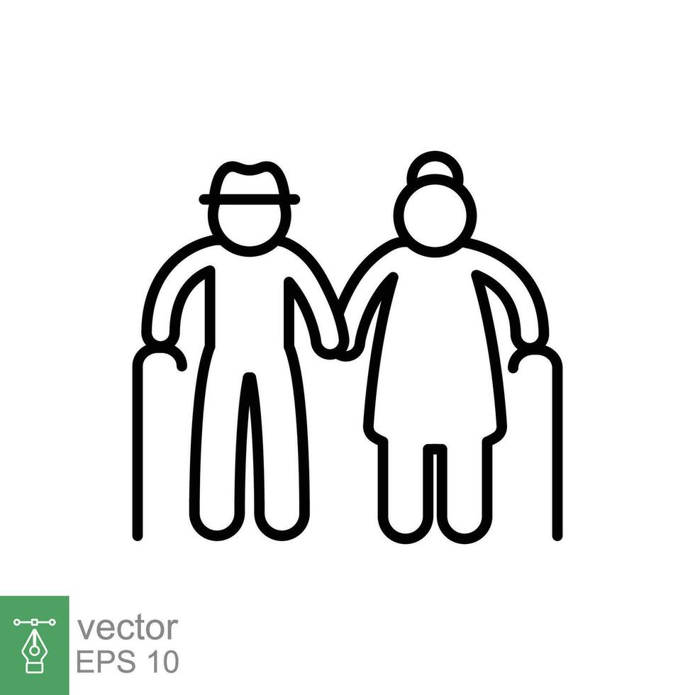 Elderly couple icon. Simple outline style. Grandparents holding hands, old, elder, senior, people concept. Thin line symbol. Vector illustration isolated on white background. EPS 10.