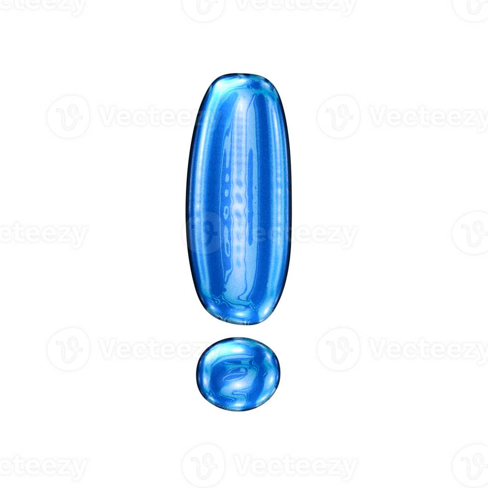 exclamation mark symbol alphabet with y2k liquid sea blue chrome effect png