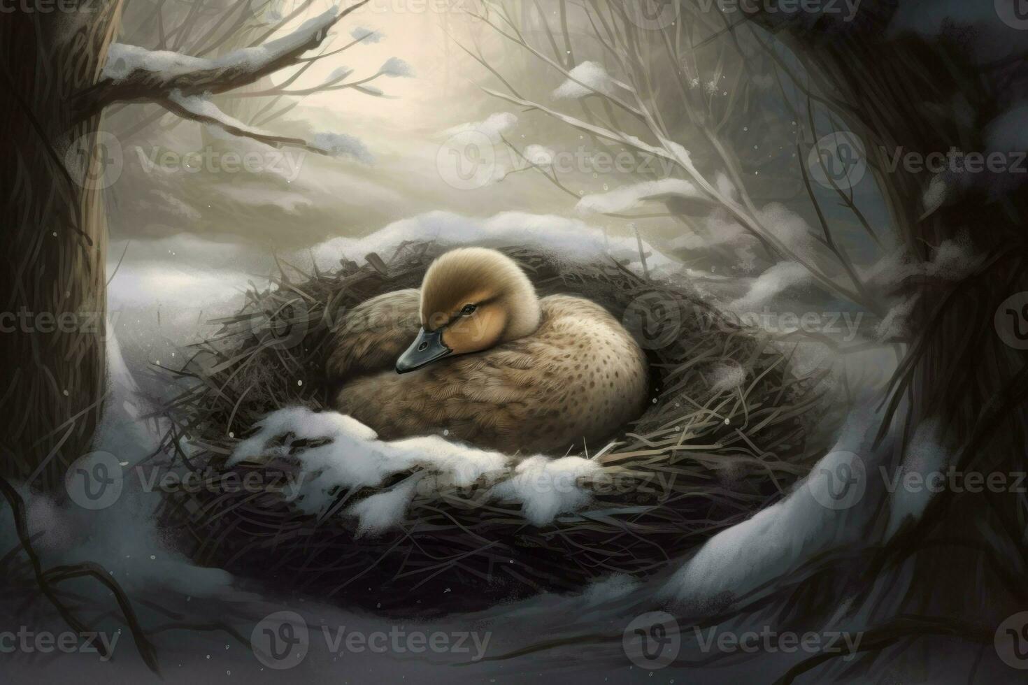 Duck winter nest. Generate Ai photo