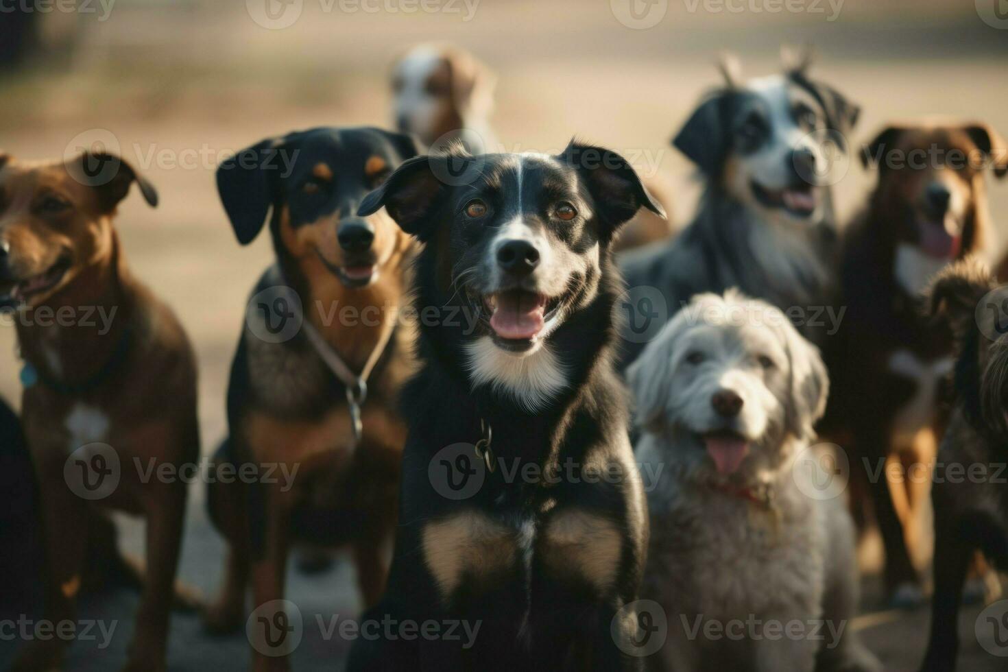 Dogs groups nature. Generate Ai photo
