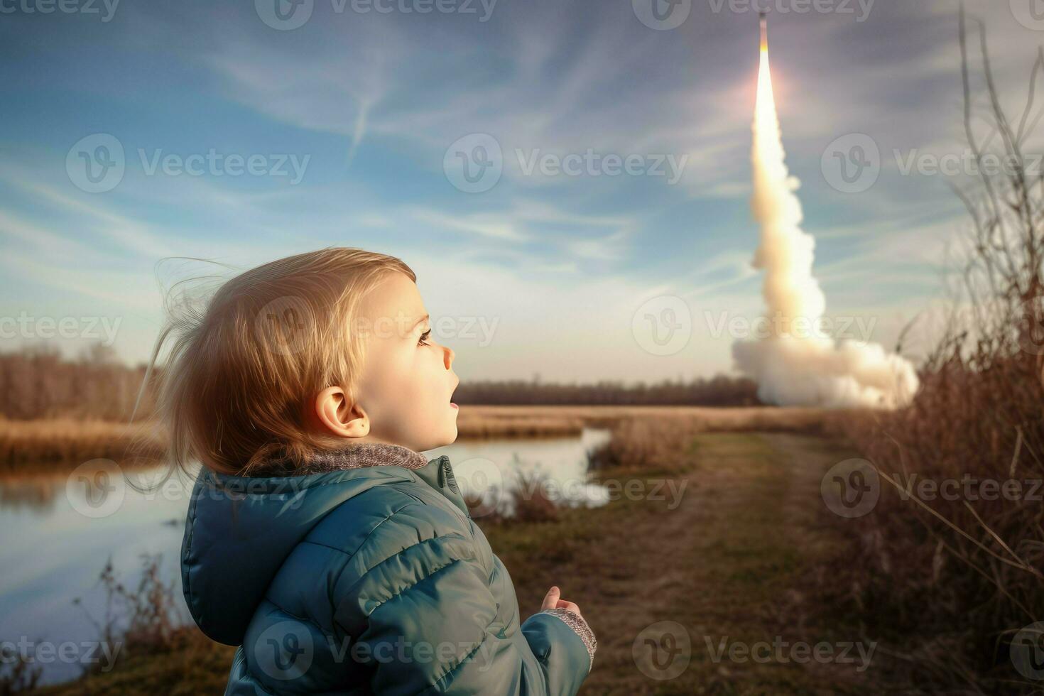 Child rocket sky launch. Generate Ai photo