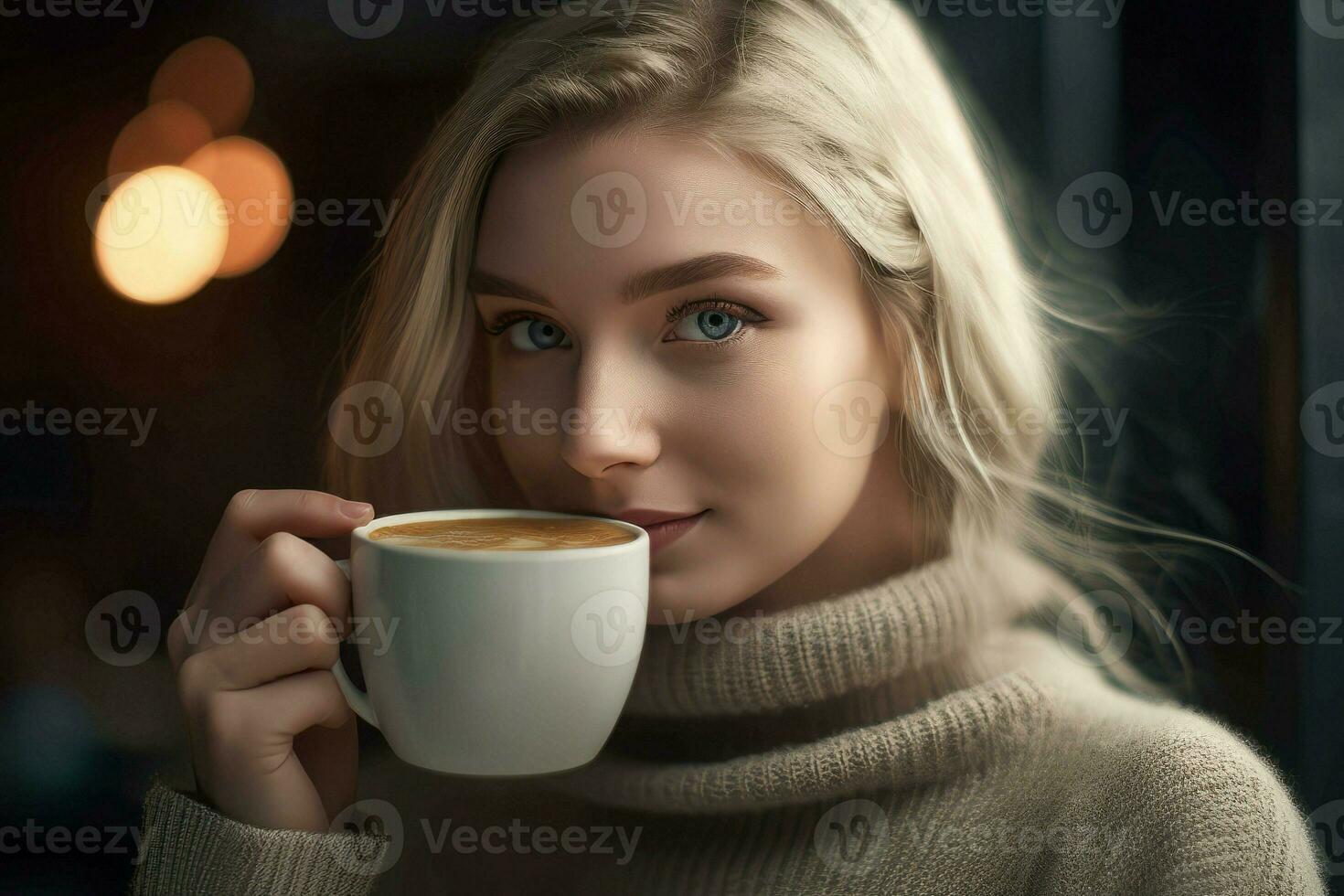 Girl drinking cappucino. Generate Ai photo
