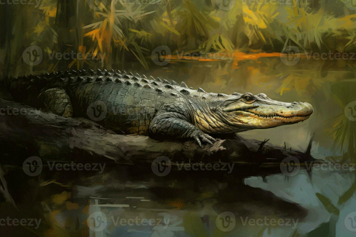 Alligator forest swamp. Generate AI photo