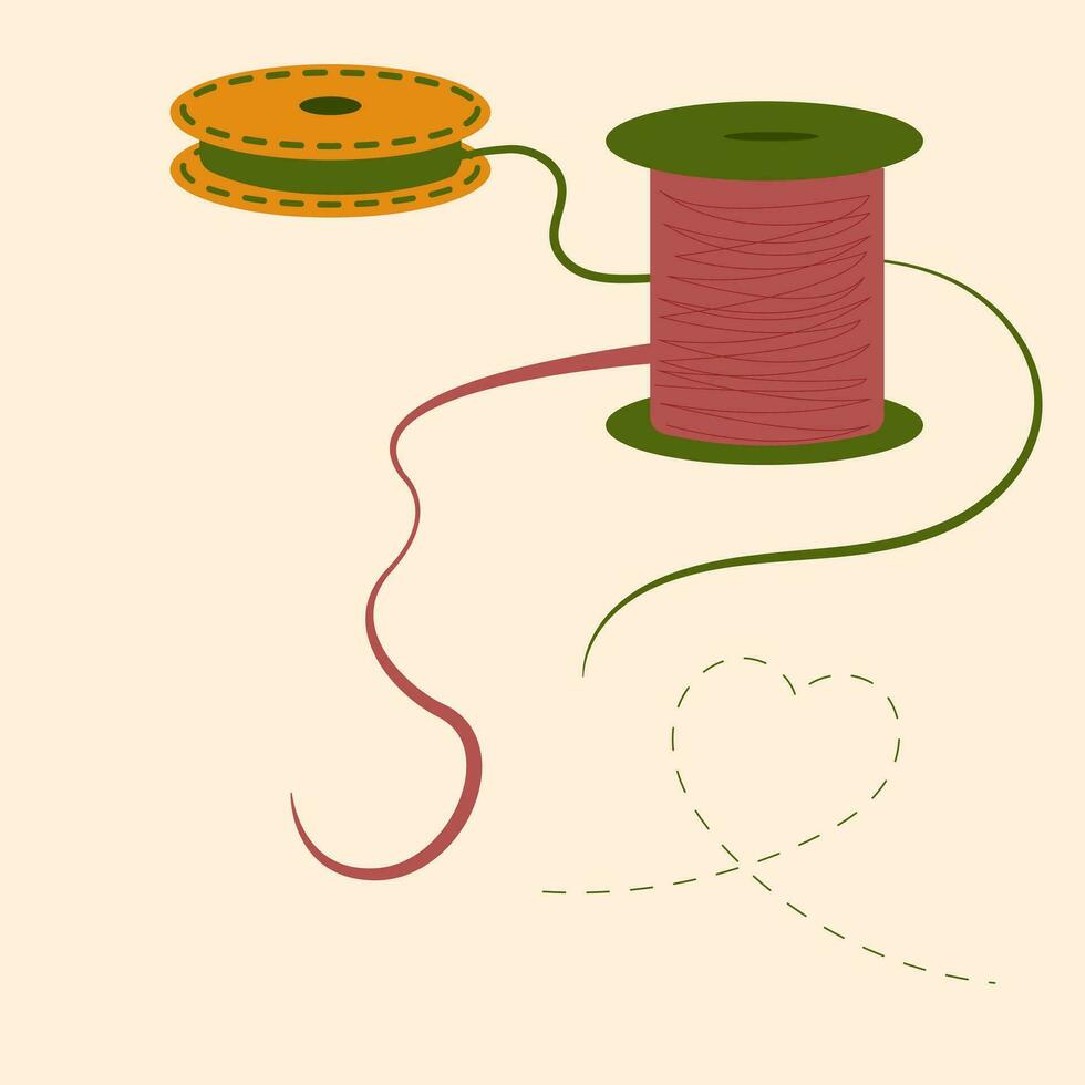 Vector illustration of a spool of thread and a sewing needle.